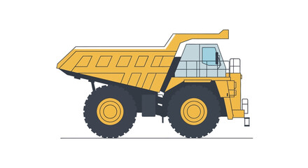 Side view illustration of a large yellow mining dump truck isolated on white. © Konco