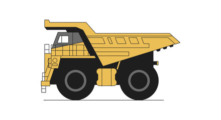 Illustration of a large yellow mining dump truck on a white background © Konco