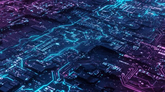 Neon blue and purple 3D circuit board background textures