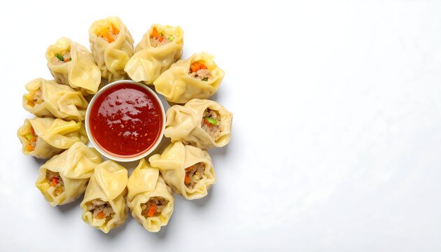 Steamed Dumplings with Spicy Red Dipping Sauce