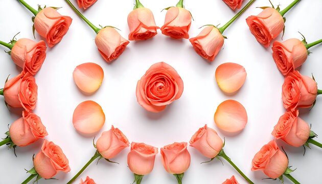 Beautiful Pink Rose Pattern with Petals on White Background