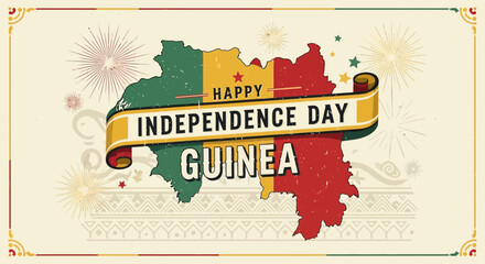Guinea Independence Day greeting card with map and national flag colors. © Konco