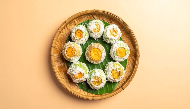 Traditional Southeast Asian Sweet Rice Balls with Palm Sugar Filling