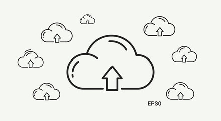 Obraz premium Cloud Upload Icon Set for Data Transfer and Cloud Computing