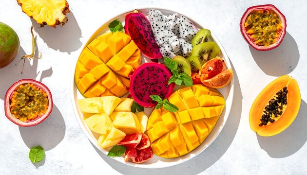 Fresh Tropical Fruit Platter with Mango and Dragon Fruit