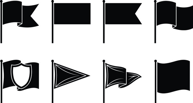 Blank flag shapes heraldic shield banners and pennants collection solid black silhouette vector icons set