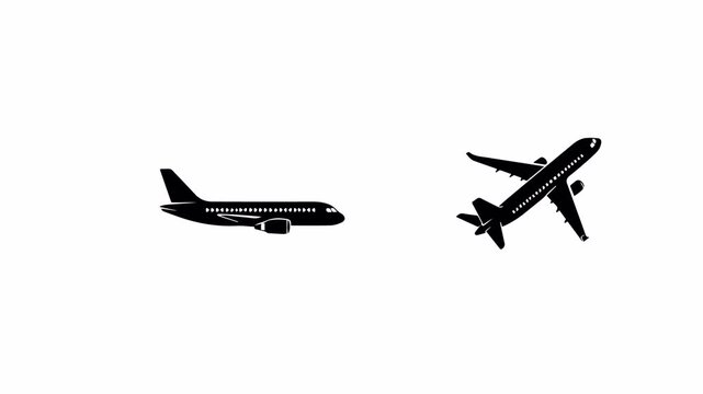 Passenger Airplane Side View and Takeoff Icon Animation Loop with Alpha Channel
