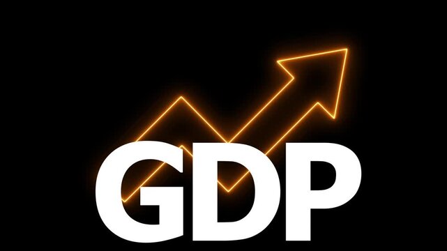 G d p growth rate concept with glowing orange arrow and increasing trend line on black background economic growth