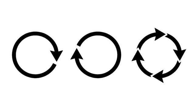 Circular Rotate Arrow Icon Set, Loop Refresh Direction Vector Collection