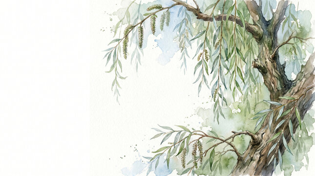Large watercolor botanical collection of flowers and trees designed as elegant presentation backgrounds with floral frames and generous copy space. Hand-painted botanical illustrations suitable for pr
