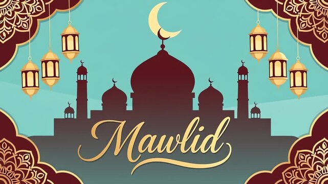 Mawlid Al-Nabi Islamic Celebration Animation with Mosque and Lanterns