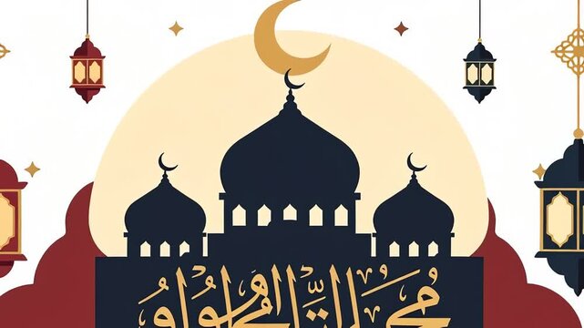 Ramadan Kareem Islamic Greeting Animation with Mosque and Lanterns