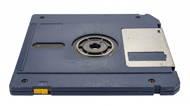 Vintage 3.5 inch floppy disk storage media for computers with metal shutter and yellow eject lever