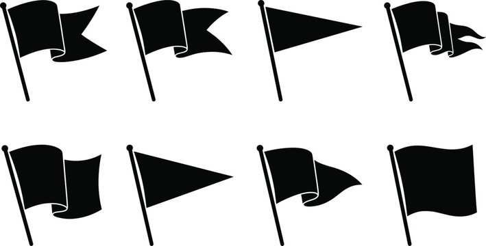 Waving black flag shapes blank banner and pennant collection solid silhouette vector icons set