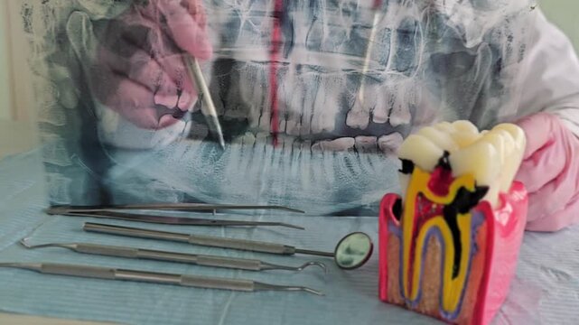 Learn how to use dental tools on a tooth model in a dental training session
