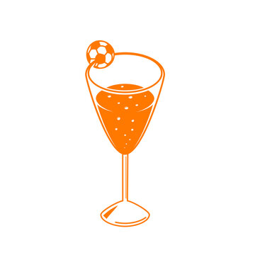 Vector illustration in minimal linear style of a cocktail glass with ball icon.
