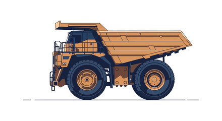 Illustration of a large yellow mining dump truck on a white background. © Konco