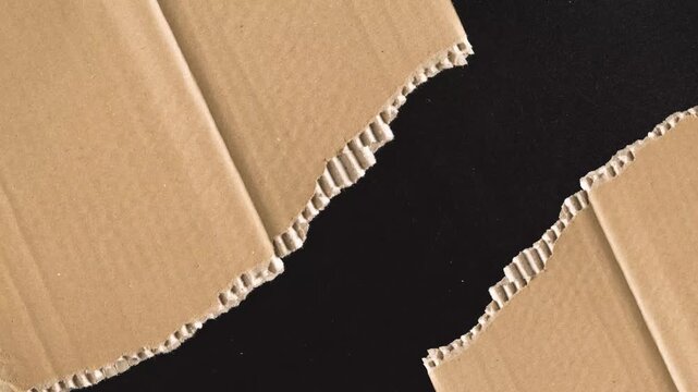 Torn cardboard texture background, with ripped edges, on black
