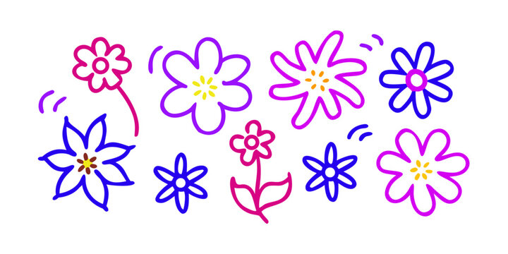 Hand drawn colorful doodle flower set vector