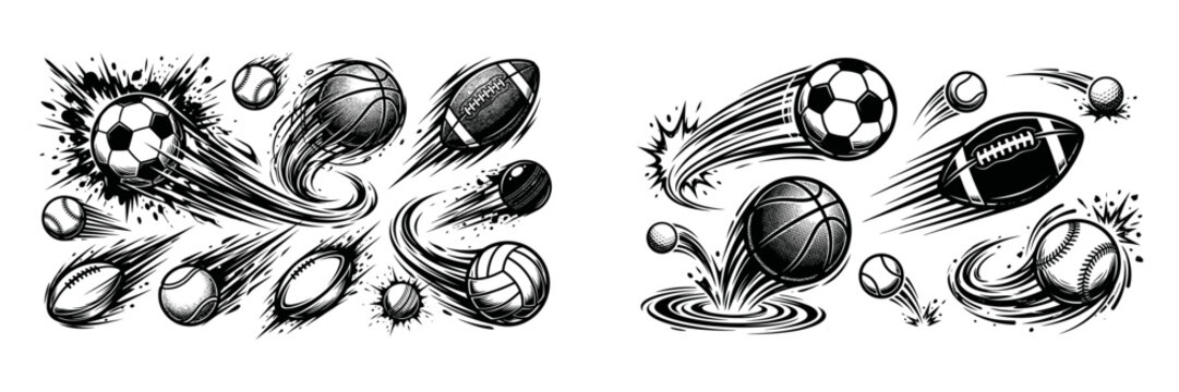 Dynamic sports balls in motion vector illustration
