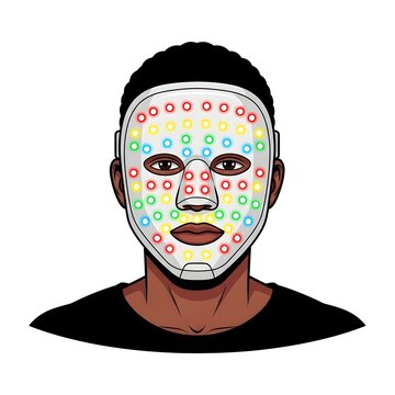 Young Man Using LED Light Therapy Face Mask for Advanced Skincare and Facial Treatment