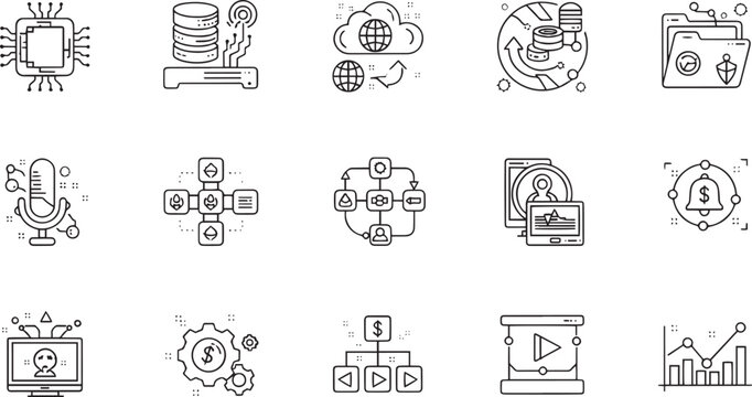 Global Logistics Infrastructure Intermodal Freight Transport and Supply Chain Hub Networks Outline Icon Set
