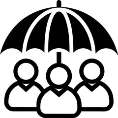 Business team, people, umbrella protection, group insurance, corporate safety icon line airt vactor outline Illustrations on white background. © MD FAHIM