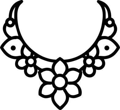 Black floral necklace, jewelry illustration, decorative accessory, fashion design element  icon line airt vactor outline Illustrations on white background.
