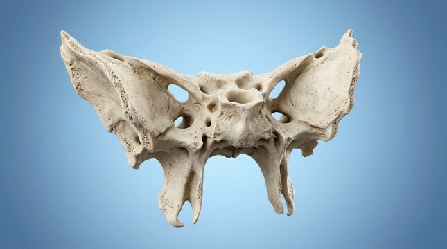 3D render Medical, human sphenoid skull bone anatomy, complex cranium structure Medical background.