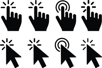 Fototapeta premium Flat design icons showing finger and mouse click interactions with sparkle effects