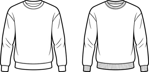 Vector fashion template of a blank sweatshirt featuring ribbed cuffs and neckline for apparel design technical mockup illustration. © MdMucha