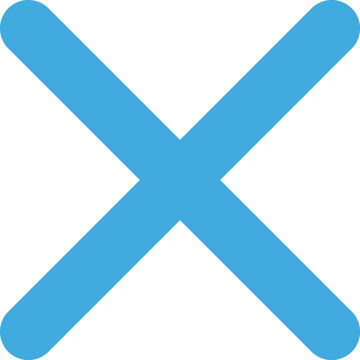 A bright blue x symbol with rounded ends, representing cancellation, error, rejection, or stop on a white background