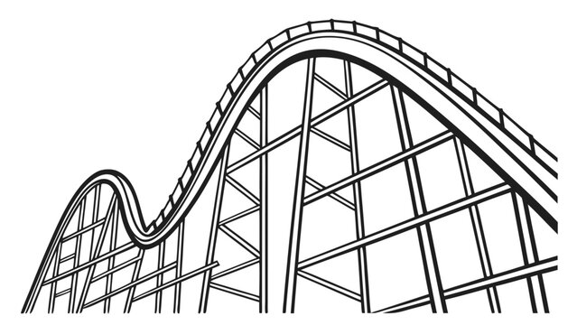 Roller coaster track structure, black and white line art illustration
