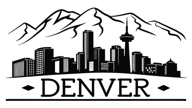 Denver city skyline silhouette with mountains in the background