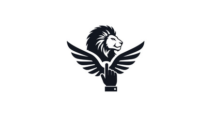 Fototapeta premium Winged Lion Emblem with Hand Icon