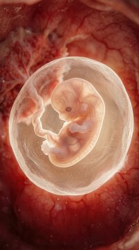 Developing fetal journey: human embryo, internal womb, cell division, fluid protection, placenta connect, umbilical support, prenatal growth, medical anatomy, life genesis, organ development.