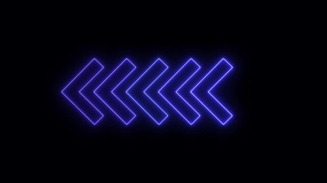 Glowing neon light animated traffic directional arrows sign. Left arrow for road direction. Flashing direction indicators. black 4k