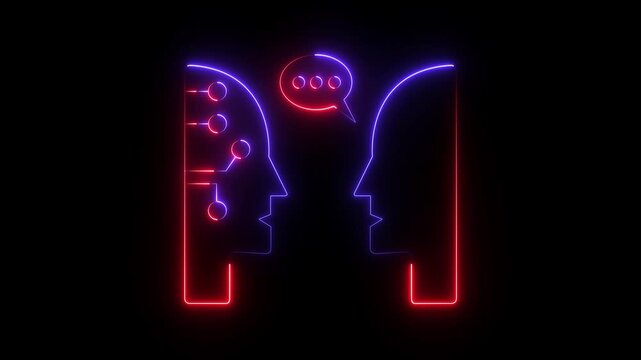 glowing neon Turing test icon isolated on black background. Modern Turing Test icon animation. Ideal for AI research, mind, or human-machine interaction, animation