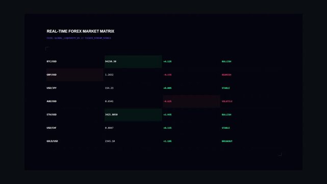 Real-Time Forex and Crypto Market Data Matrix with Live Ticker Animation