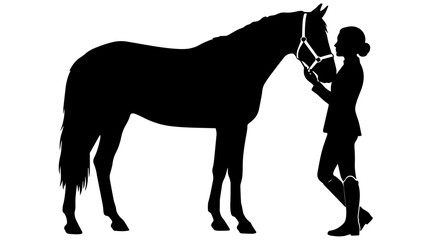 Silhouette of a person and horse standing together creating a striking outline against a plain background emphasizing companionship and connection in a minimalist style © Qreativity