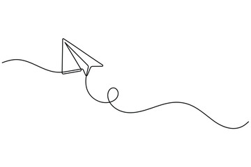 Obraz premium Paper Plane One Line Art Flying Path Minimalist Vector Illustration...