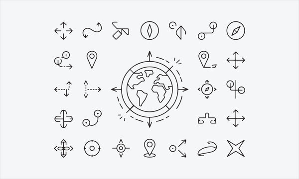 Globe for Navigation Symbol Vector line art icon set Illustration