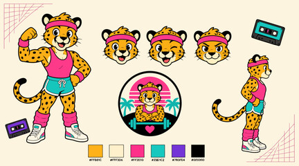 Colorful cartoon leopard characters with retro accessories. © Muhammad