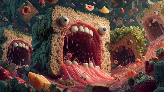 Illustrations on the theme of advertising, art, monsters, food and humor.