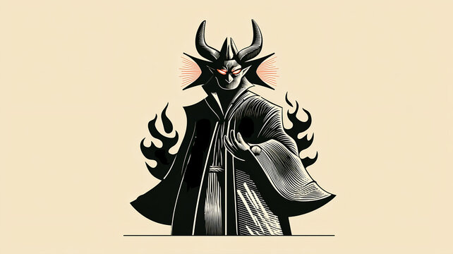 The devil as a creature in graphic illustration. Illustration on the topic of graphics, book illustration, and drawing.