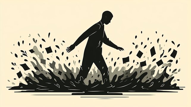 A silhouette walking along a beam. Illustration on the theme of business, people, and lifestyle.