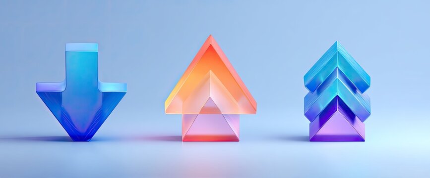 Three dimensional arrows representing growth and decline in business or finance.