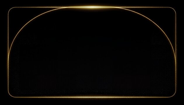 A glowing yellow neon outline of a rectangle with a half-circle inside on a black background