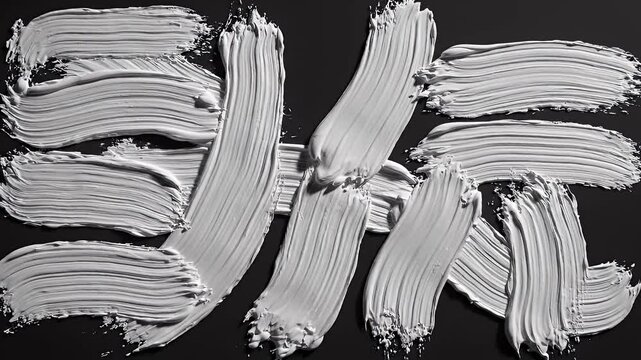 Thick white paint strokes on a black background.
