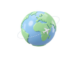 Fototapeta premium 3d illustration of a globe with an airplane flying around it on a transparent background